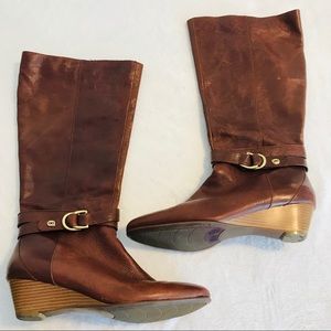 Bandolino Tall Leather Zip Riding Boot Brown Wedge